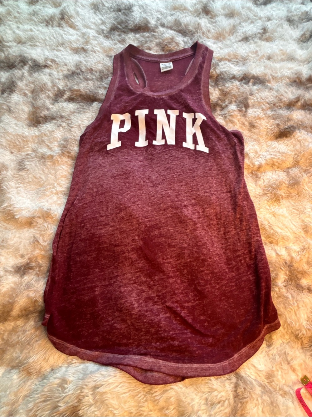 PINK Victoria's Secret Washed Burgundy Tank with White Label - Picture 7 of 7